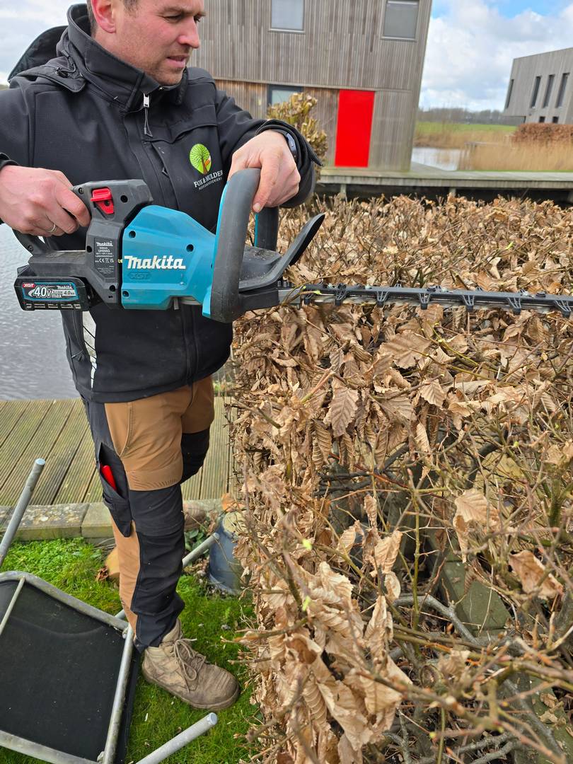 Hovenier Fox en Mulder aan het snoeien